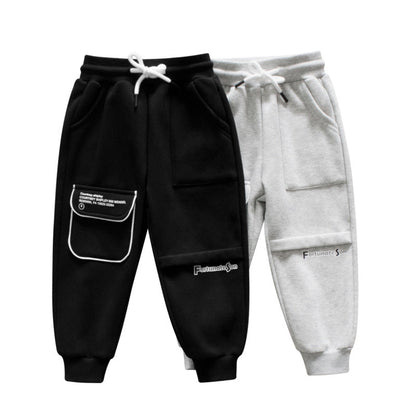 Baby Girl Letter Graphic Solid Color Fleece Trousers